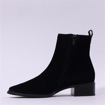 Paul Green Low Heel Pointed Chelsea Boot - Black Suede